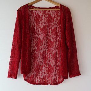 Lace Red Open‎ Cardigan Kangying, Size XXL;  Boho, Elegant